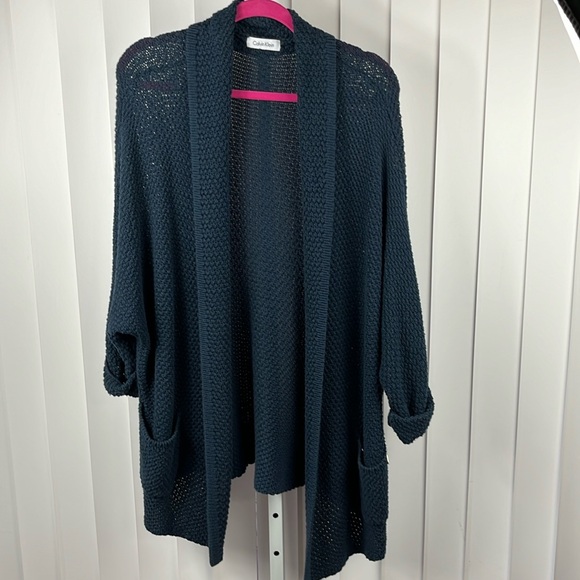 Calvin Klein navy blue cardigan with‎ cap sleeves and two front pockets - Picture 1 of 5